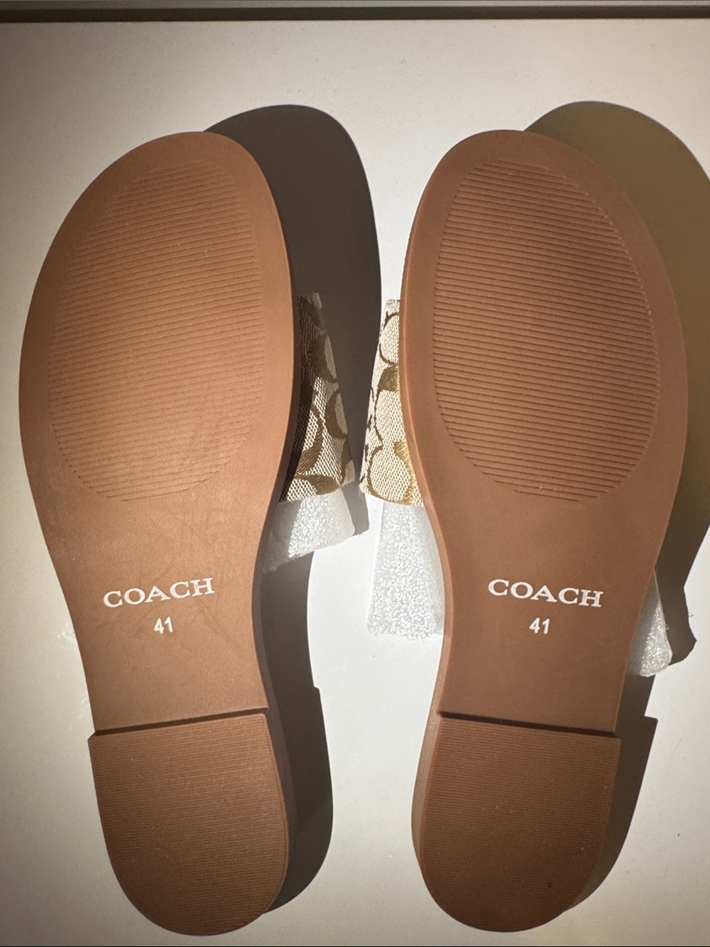 Coach Beige Monogram Slide Sandals with Gold C Hardware - Picture 4 of 5